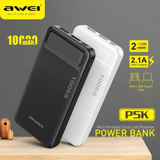 Awei PA-68 22.5W 10000mAh Power Bank with Dual Fast Charging Cables