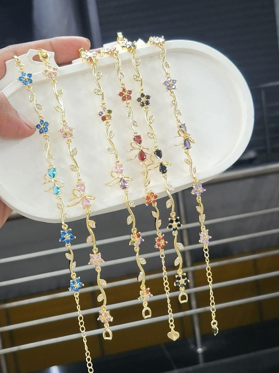 Luxury Floral Crystal Charm Bracelet – Gold Plated Adjustable Bracelet