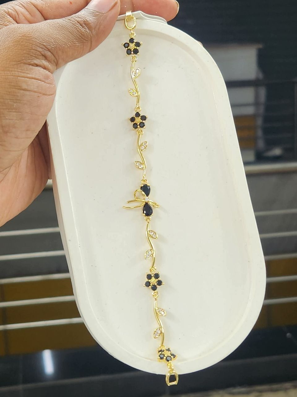 Luxury Floral Crystal Charm Bracelet – Gold Plated Adjustable Bracelet