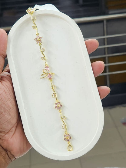 Luxury Floral Crystal Charm Bracelet – Gold Plated Adjustable Bracelet