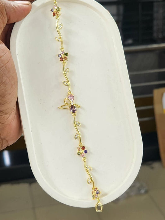 Luxury Floral Crystal Charm Bracelet – Gold Plated Adjustable Bracelet
