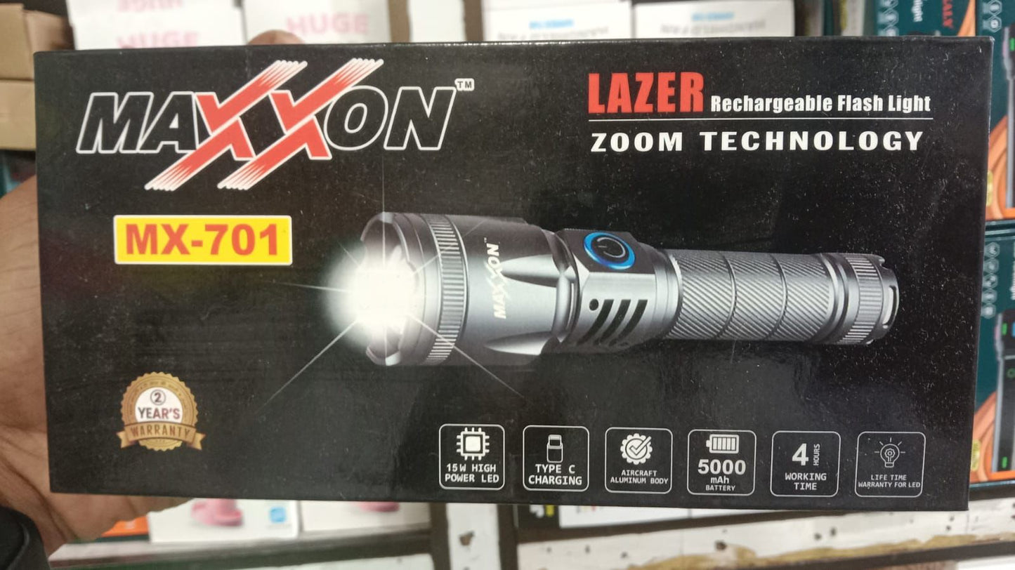 Maxxon MX-701 Lazer Rechargeable Flashlight with Zoom Technology